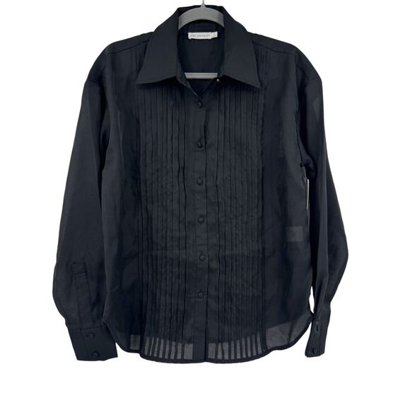 Avec Les Filles Womens Long Sleeve Button Up Shirt Top Pleated Black Small NWOT - Picture 1 of 10